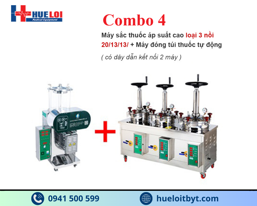 Combo 4 của máy sắc thuốc áp suất cao và máy đóng túi tự động