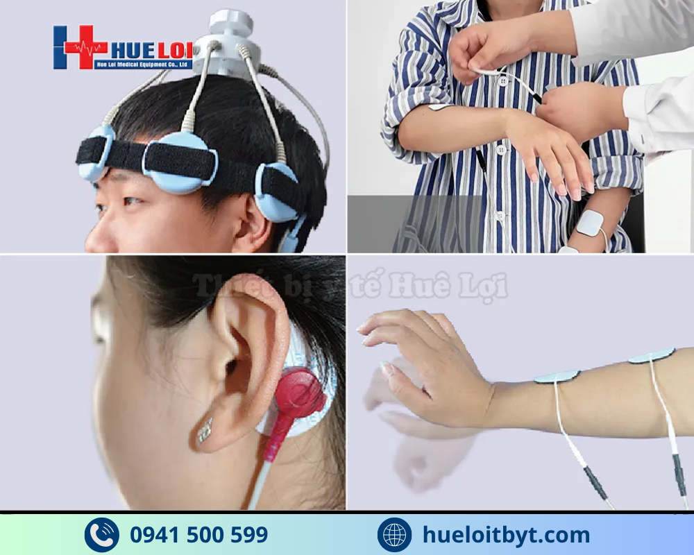 các vị trí gắn điện cực của máy từ trường xuyên sọ