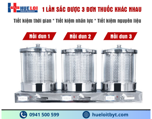 MÁY SẮC THUỐC VÀ ĐÓNG GÓI TỰ ĐỘNG 3 NỒI ĐUN CÔNG SUẤT CAO