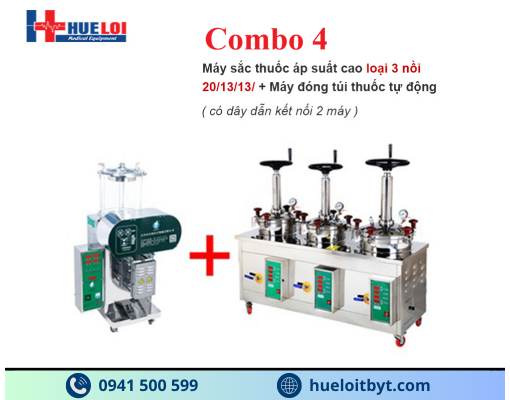 COMBO MÁY SẮC THUỐC ÁP SUẤT CAO VÀ MÁY ĐÓNG TÚI THUỐC ĐÔNG Y TỰ ĐỘNG